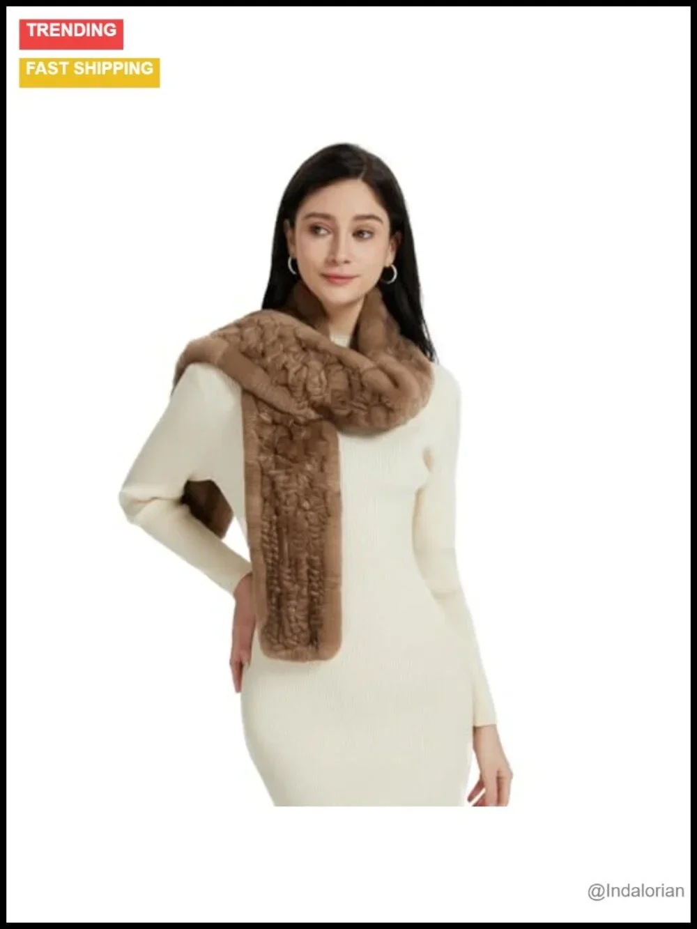 Real Rex Rabbit Fur Scarf Women Winter Warm Knitted Long Crochet Fashion Scarf